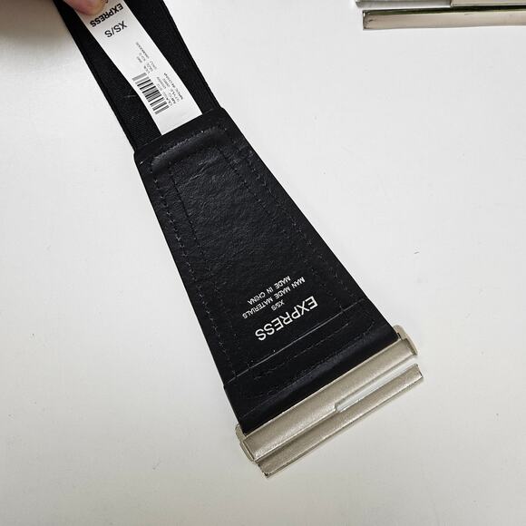 Express Elastic Front Slide Close Belt XS/S‎ Black Faux Leather Stretch - Picture 5 of 7